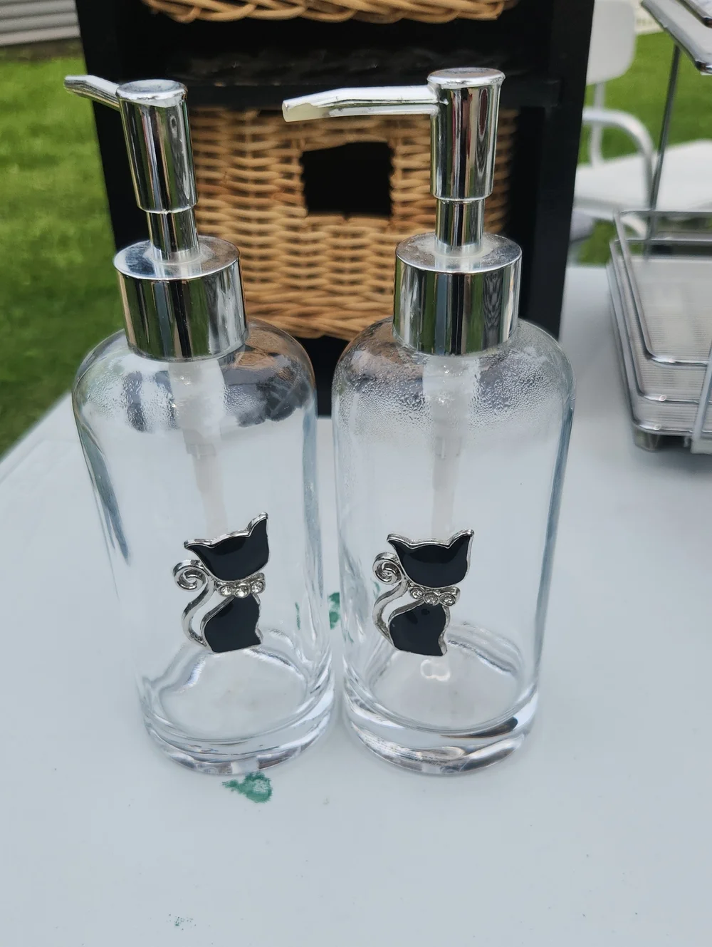 Clear Glass Cat Soap/Lotion Dispenser - Silver Pump (Set of 2)